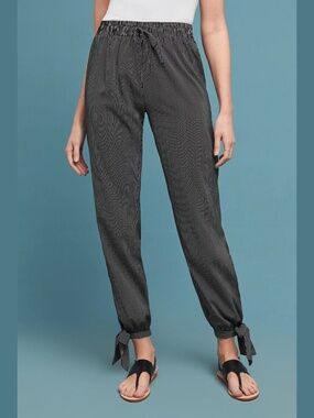 Anthropologie Harlyn Kiruna Ankle-Tie Pants Black White Pinstripe Size XS